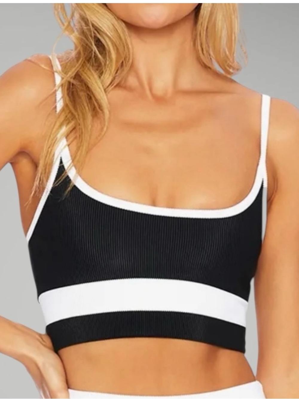 Beach Riot Black and White Ribbed Bikini Top tank Bra S